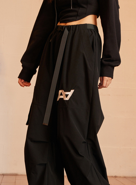 ACMEAURA 秋冬hiphop街舞裤黑色宽松显瘦直筒工装裤女束脚