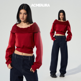 一字肩卫衣独特漂亮减龄款 早秋短款 卫衣 2025新款 ACMEAURA卫衣女款