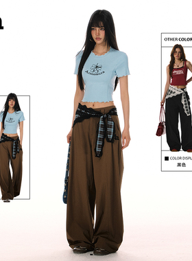 ACME AURA 美式复古运动休闲薄款长裤慵懒垂感宽松直筒阔腿裤女夏