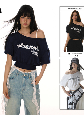 ACMEAURA独特漂亮短款小上衣hiphop街舞上衣女斜肩t海边ootd穿搭