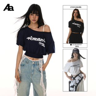 ACMEAURA独特漂亮短款 小上衣hiphop街舞上衣女斜肩t海边ootd穿搭