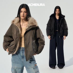 ACMEAURA花苞羽绒服派克服冬季 90白鸭绒加厚保暖皮草毛领夹克外套