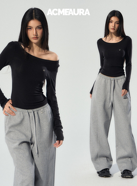 ACMEAURA绝美巨好看的早秋上衣女2025新款修身百搭黑色长袖t恤