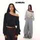 套头卫衣女外穿长袖 ACMEAURA秋冬美式 复古斜肩露肩木耳边长袖 上衣