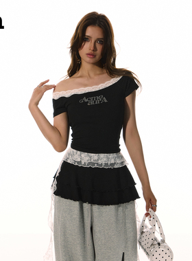 ACME AURA 美式复古辣妹风蕾丝花边短袖T恤女夏季新款修身上衣