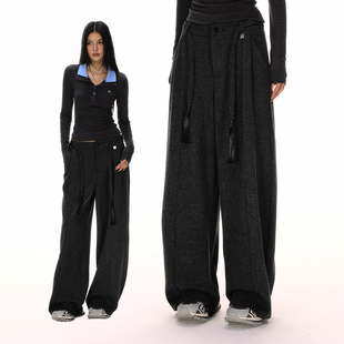 配腰带百搭宽松垂感裤 女2025秋冬新款 子女 弯刀休闲裤 ACMEAURA美式