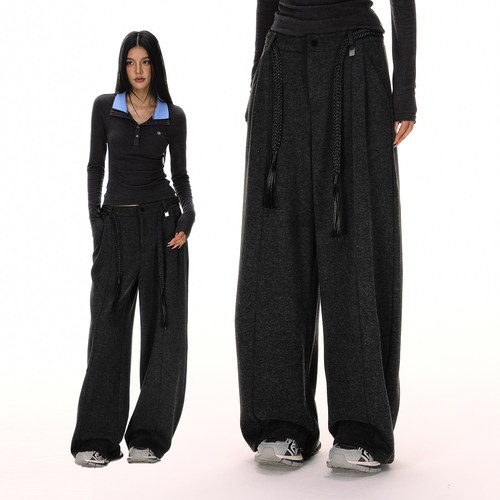 ACMEAURA美式弯刀休闲裤女2025秋冬新款配腰带百搭宽松垂感裤子女