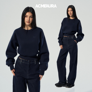 外套女 早秋无帽卫衣短款 ACMEAURA藏蓝色卫衣女2025新款 巨好看