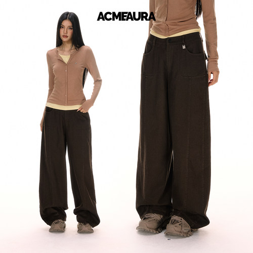 ACMEAURA美式复古弯刀裤女秋冬新款高级感宽松垂感阔腿拖地裤子女