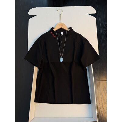 刺绣短袖t恤男2026夏季美式亨利领polo衫cleanfit正肩半截袖
