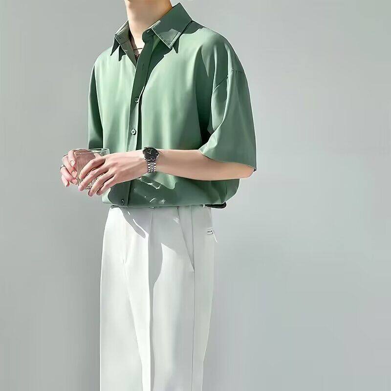 2024复古衬衫男夏装港风学生宽松小众设计感趣味新款男装上衣外穿