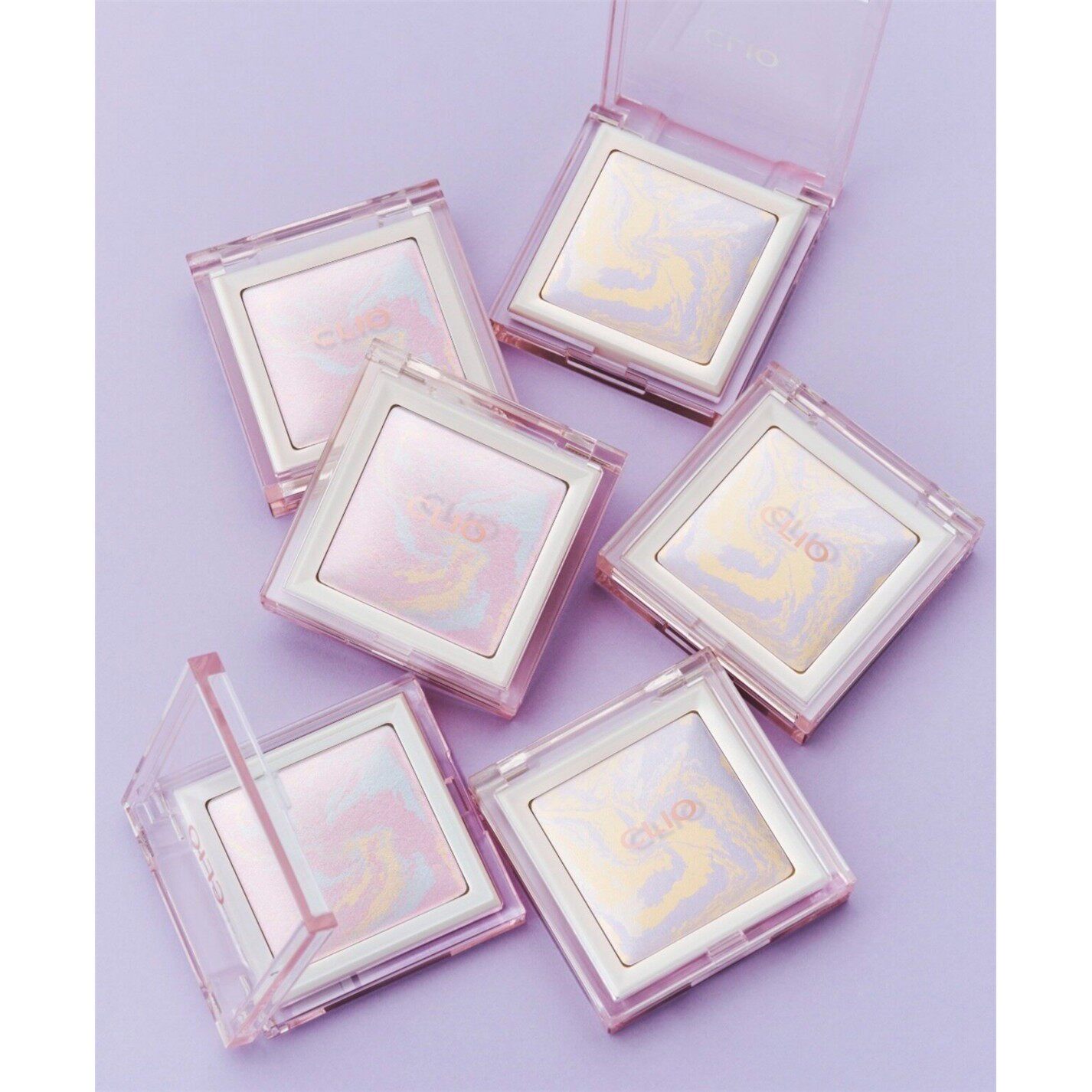 韩国珂莱欧clio新品轻薄定妆粉饼控油珠光高光紫色修饰粉色提亮