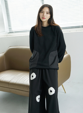 NBN/摇粒绒圆领套头卫衣口袋撞色小众黑灰色冬季运动休闲打底中性