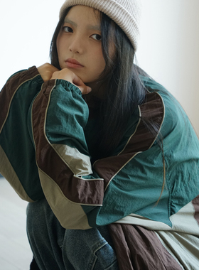 NBN 春款复古配色立领冲锋衣美式露营风防风外套休闲运动夹克情侣