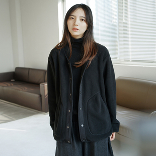 外套开衫 单排扣内搭上衣山本夹克 25春摇粒绒V领暗黑小众女装 NBN