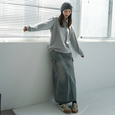 圆领假两件宽松百搭休闲针织衫女