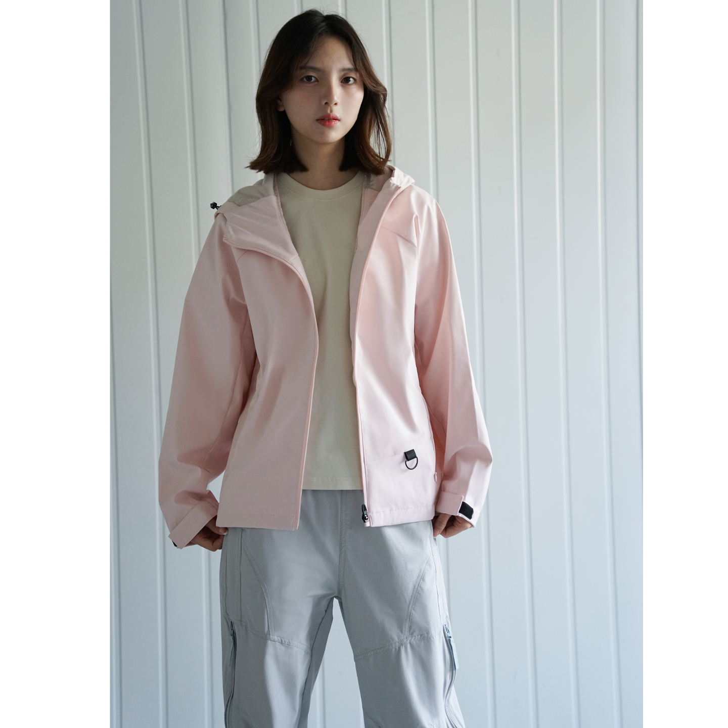 NBN纯色连帽防风冲锋衣情侣外套