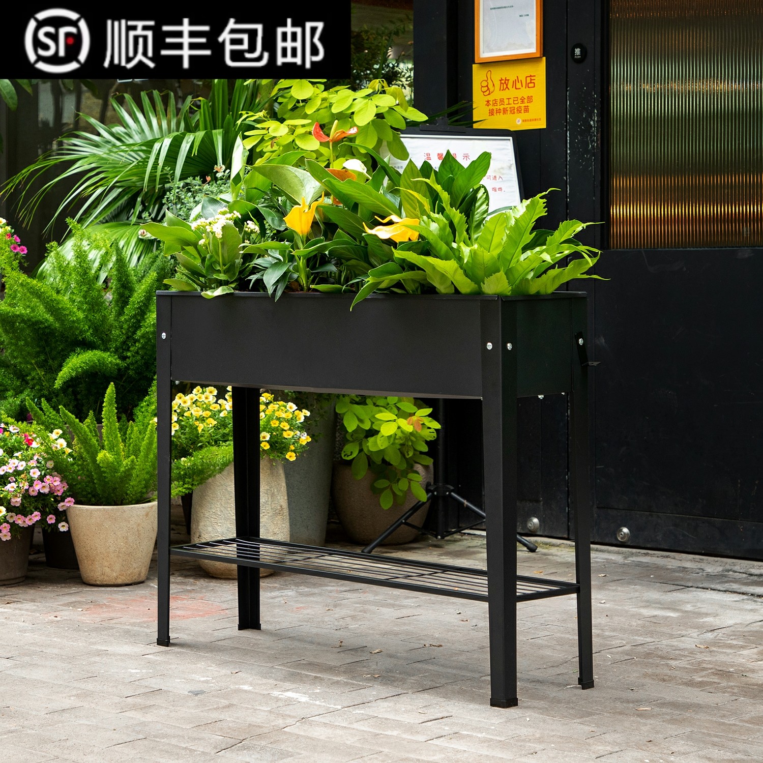 阳台花箱户外顶楼种菜专用长方形花槽箱铁艺可移动花架隔断种植箱