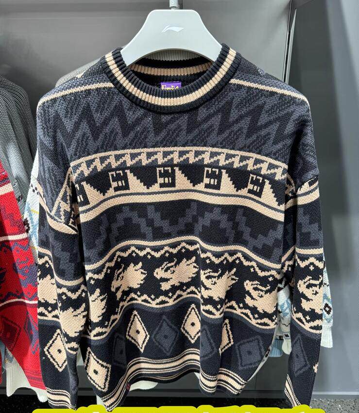 리 닝 스포츠 스웨터 2024 봄 새로운 RIJIN DOU 골든 드래곤 년 패션 남자의 느슨한 니트 스웨터 AMBU025