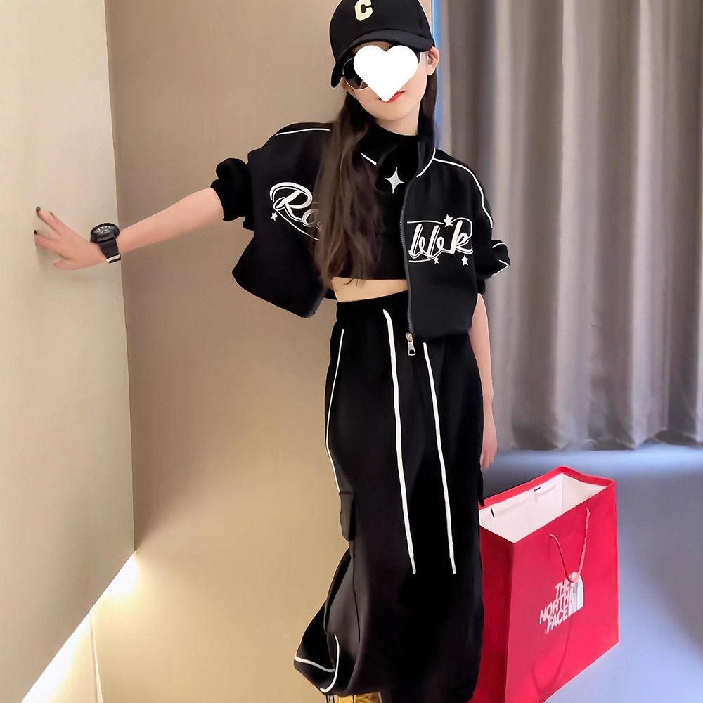 女童韩版休闲套装中大童春秋新款洋气字母开衫外套时髦长裤两件套