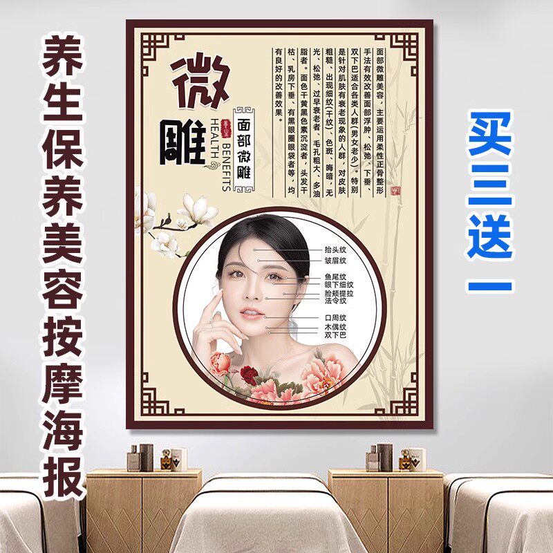 面部微雕中医理疗养生馆美容院按摩装饰挂画海报挂图KT板写真背胶