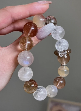 金发晶灰月光白阿塞雪花幽灵天然水晶手串铜发晶手链女【浅霞】