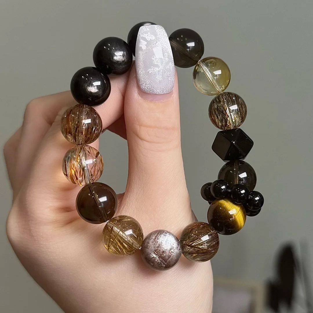 天然黄水晶手串发晶黑金超七金运石黄虎眼星辉骨干手链女【星运】