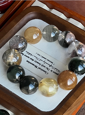 天然兔毛方糖发晶幽灵招财多宝水晶手串手链女款圆珠原创饰品39