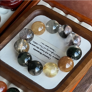 天然兔毛方糖发晶幽灵招财多宝水晶手串手链女款圆珠原创饰品39