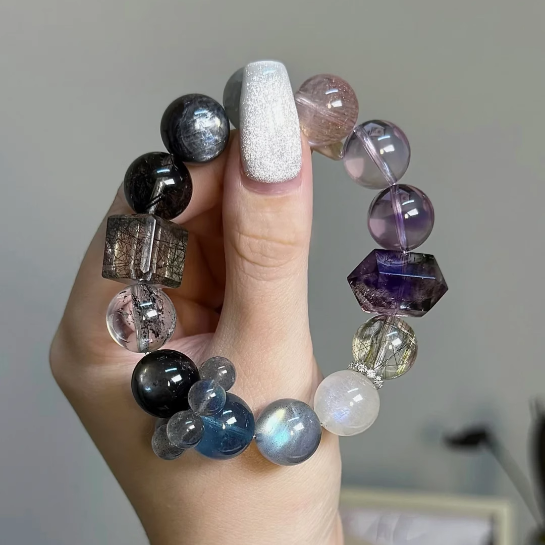 天然超七紫水晶黑发晶水晶手串