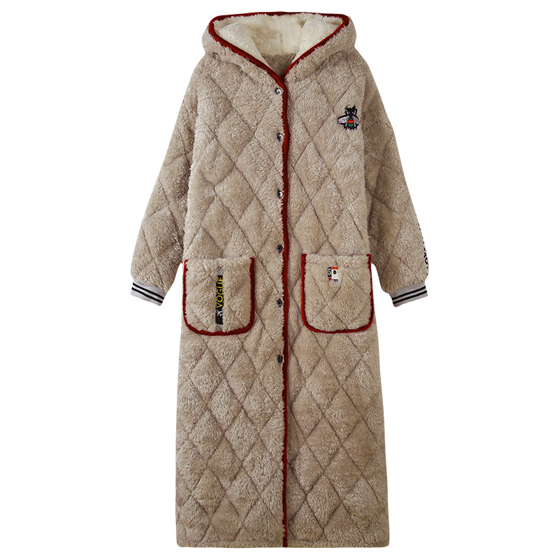 NIGHTGOWN FEMALE WINTER THICKENED PILE LENGTHENED THREE-LAYER COTTON CORAL VELVET PAJAMAS CUTE STUDENT PLUSH BATHROBE