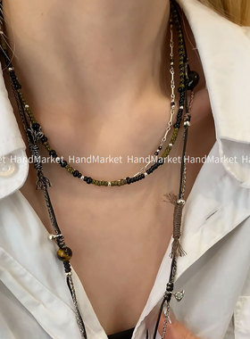 吊坠925银 JIUJIU【王安宇同款橄榄绿手工项链】时尚百搭简约复古