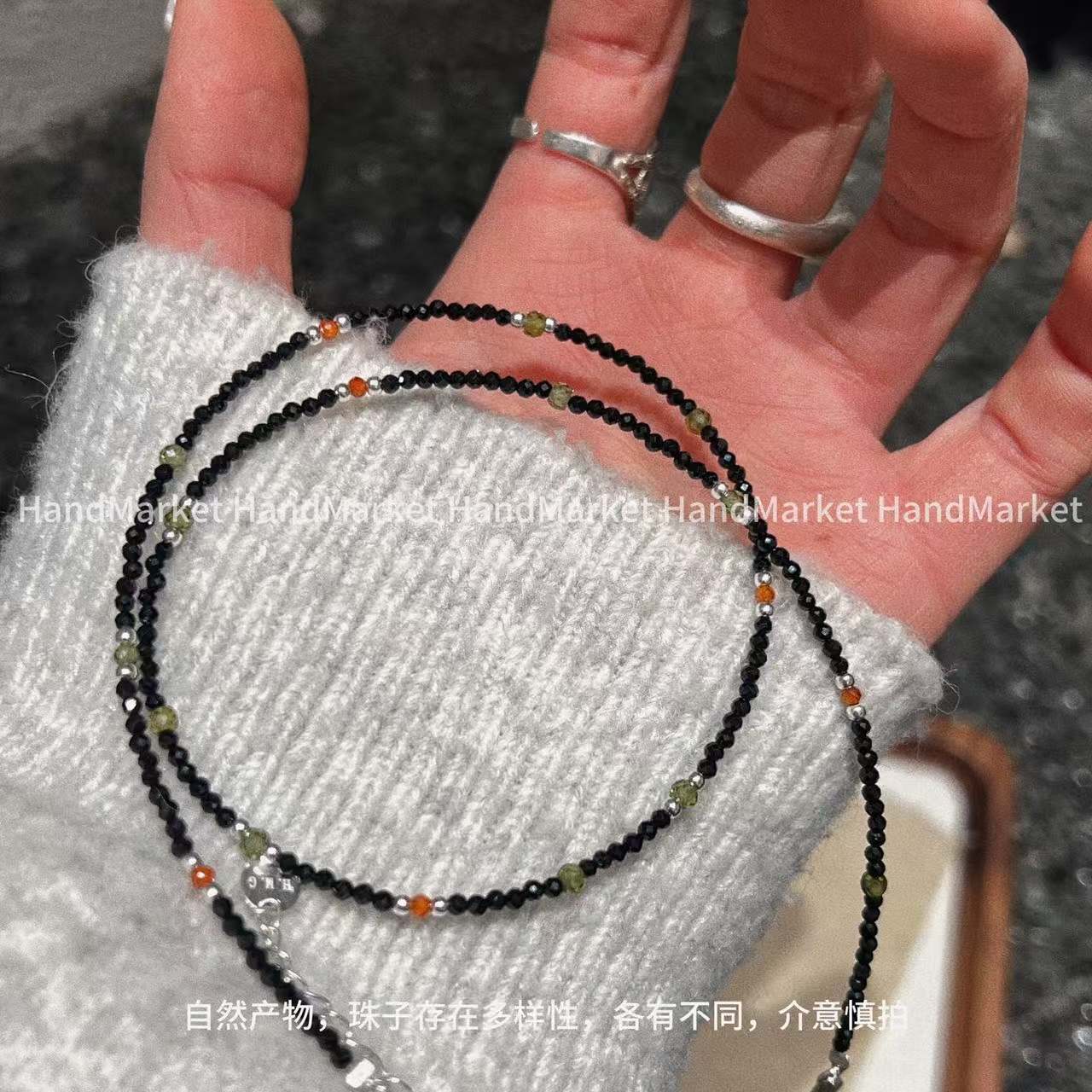 吊坠925银 JIUJIU【黑芝麻糖豆】百搭简约手工时尚复古彩色小众11