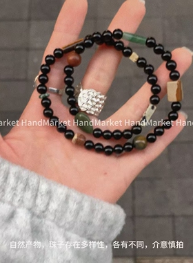 非金属亚克力手链 JIUJIU【黑色双圈】天然水晶多圈手串