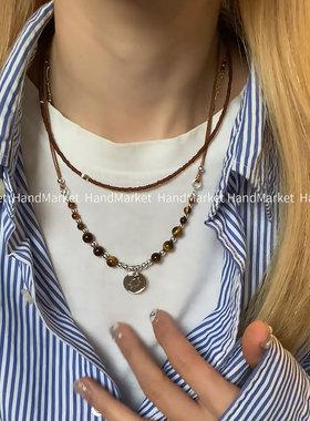 吊坠925银 【抽拉蜡绳拼接虎虎项链】小众百搭气质拼接吊坠项链