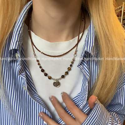 吊坠925银 【抽拉蜡绳拼接虎虎项链】小众百搭气质拼接吊坠项链