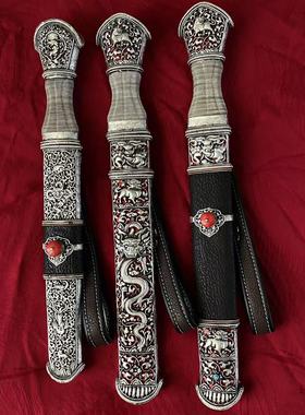 25新款男士藏族特色手工白铜加银腰饰挂件简约大气爆款长40厘米