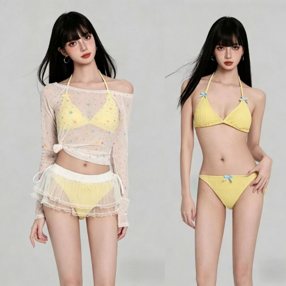 比基尼泳衣女2026新款绝美分体四件套小胸显瘦纯欲风罩衫海边度假