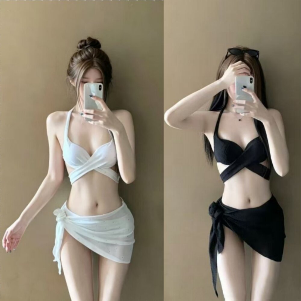 2026新款泳衣女小胸聚拢比基尼温泉高级感三件套渡假绝美白色性感