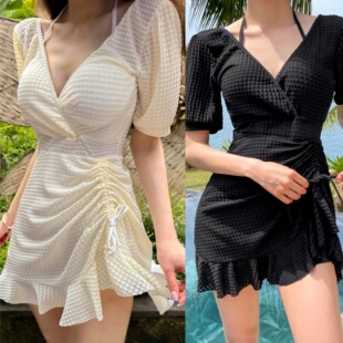 高级感保守遮肉女孩海边度假泡温泉ins 连体裙式 泳衣女款 2025新款
