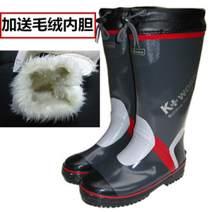 包邮男士毛绒高筒轻便靴橡胶雨靴防滑钓鱼靴防水鞋时尚农田靴棉款