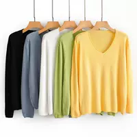 Sản phẩm mới của PGSX dành cho nữ 2018 ngắn phiên bản Hàn Quốc của áo cổ chữ V dệt kim đáy áo len rộng tay áo thun dài tay - Áo len cổ chữ V mẫu áo len đẹp