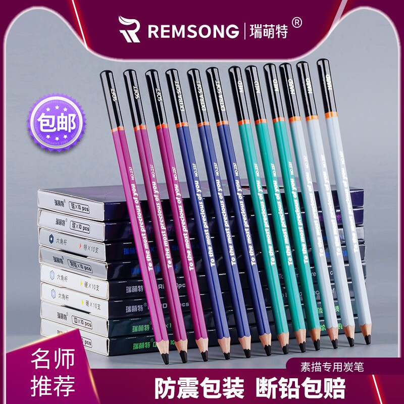 瑞萌特炭笔237素描速写碳笔特软中硬美术专用速写笔炭画铅笔紫杆名师