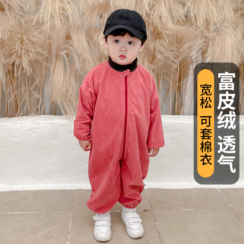 男女宝宝拉链抓绒婴儿爬服罩衣