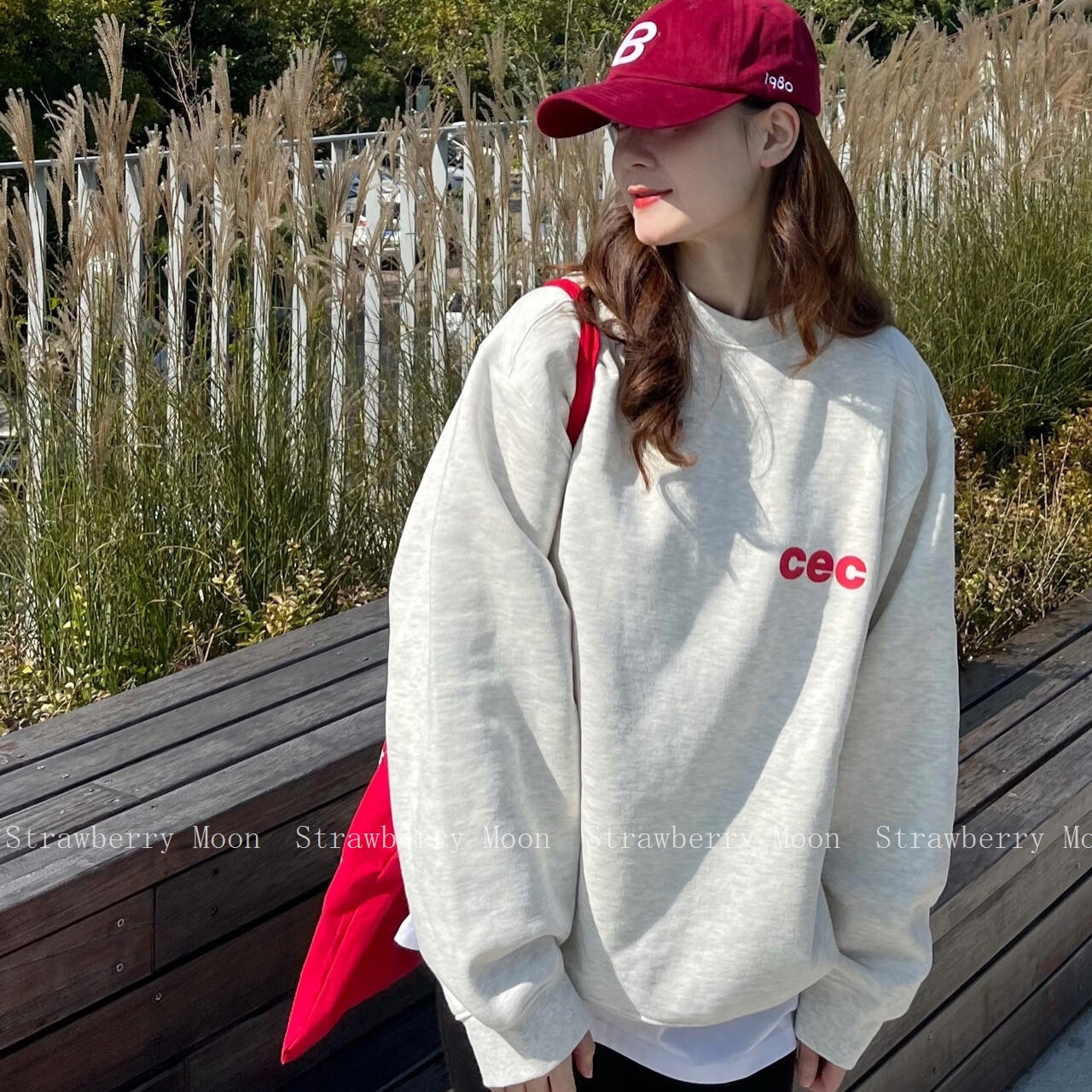 韩国正品cec卫衣圆领秋冬女情侣同款百搭宽松纯棉加绒外套可露丽