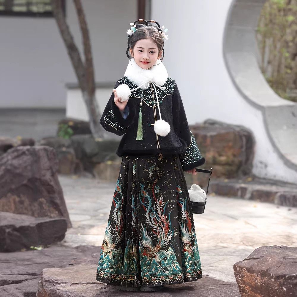 QKIKT马面裙女童冬装中式小女孩2026款冬季儿童中国风汉服演出服,童装/婴儿装/亲子装,汉服,淘宝优惠券,粉丝福利购,淘宝优惠卷