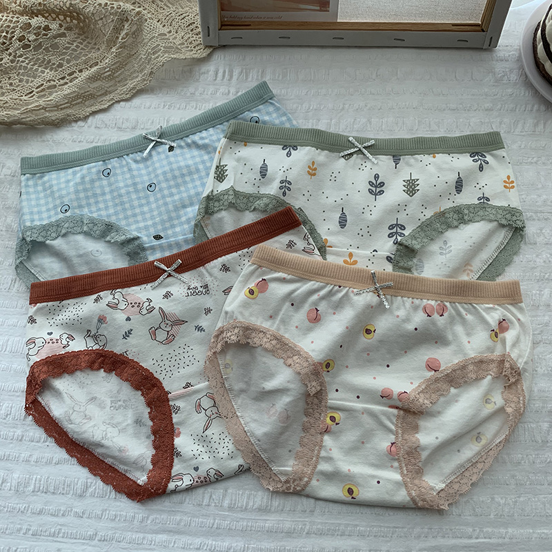 Korean sweet girl Japanese lace lovely cotton mid waist triangle underwear