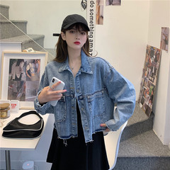 Real shot real price Korean girls loose and versatile show thin short denim coat + black thin suspender dress