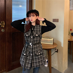 Korean Xiaoxiang style vest dress + Black Slim versatile sleeve T-shirt
