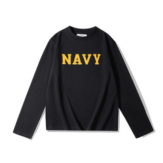 重磅280克国潮大螺纹NAVY海军new vintage印花长袖T恤女情侣款TEE